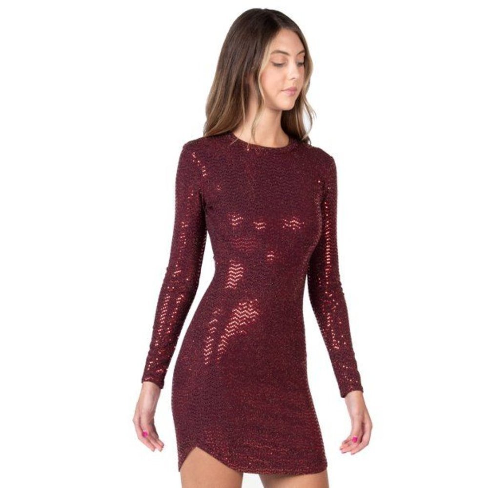 𝅺B Darlin Womens Juniors Sequined Love Sleeves Party Dress, Red, M